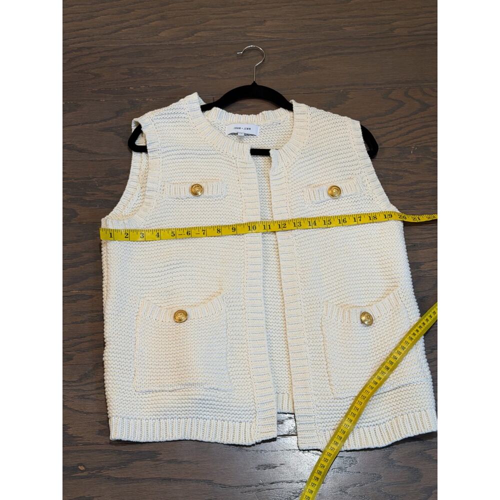 John + Jenn Cream Knit Sweater Vest Gold Button Pocket Open Front Size Large - Picture 4 of 8